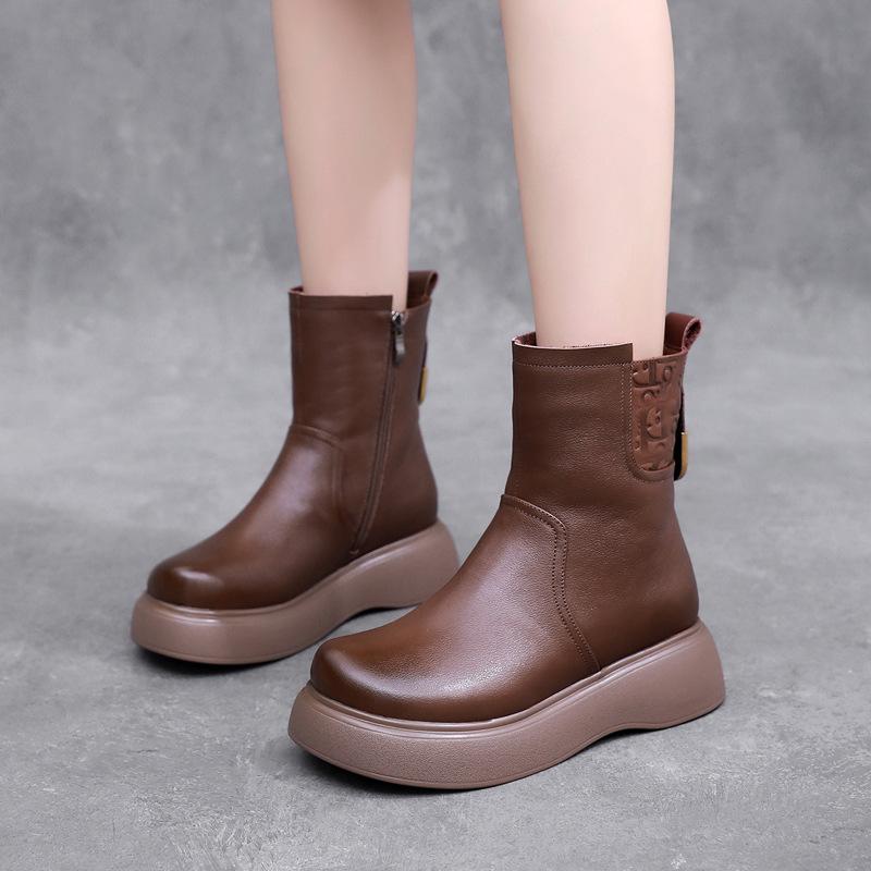 Fashion GKTINOO 2024 Women Snow Boots 100% Genuine Leather Natural Wool Fur Platform Mid Calf Boots For Women Winter Warm Shoes