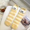 Cute Women Thicken Floor Sock Cartoon Funny Eyes Plush Socks Winter Home Sleep Thermal Slipper Color Striped Mid-tube Socks