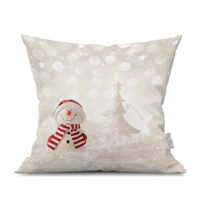2022 New Christmas Snowman Peach Skin Pillow Case Cute Cartoon Waist Pad Back  Home Decoration