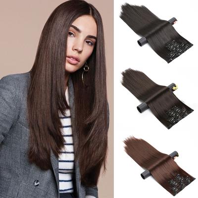 24" Hairpiece 140g Straight 16 Clips In Hair Extensions Heat Resistant Fiber Hairpiece for Women