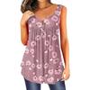(SU)Women's Fashion Floral Printing Pleated Sleeveless Casual T-shirt Vest Button Top
