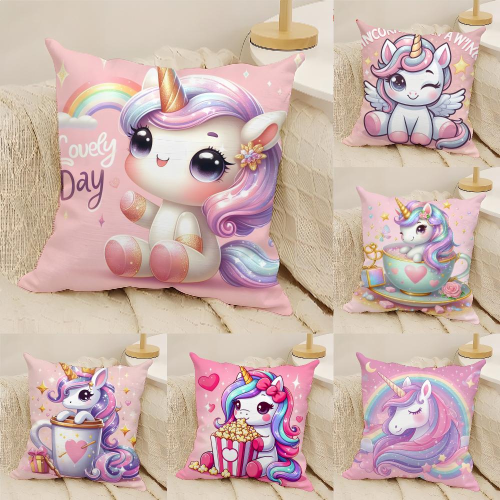 Cute Cartoon Unicorn Pillow Case Linen Cushion Covers For Decorative Sofa Home Pillows Case Car Chair Pillows Cases