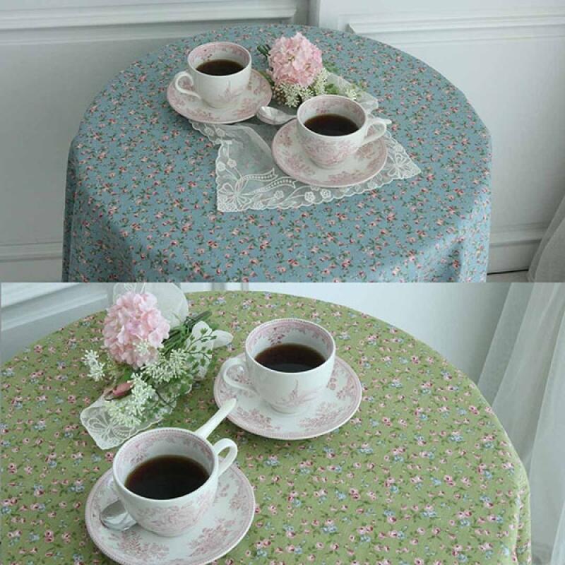Knit Flower Linen Round Tablecloth (2 colors) green