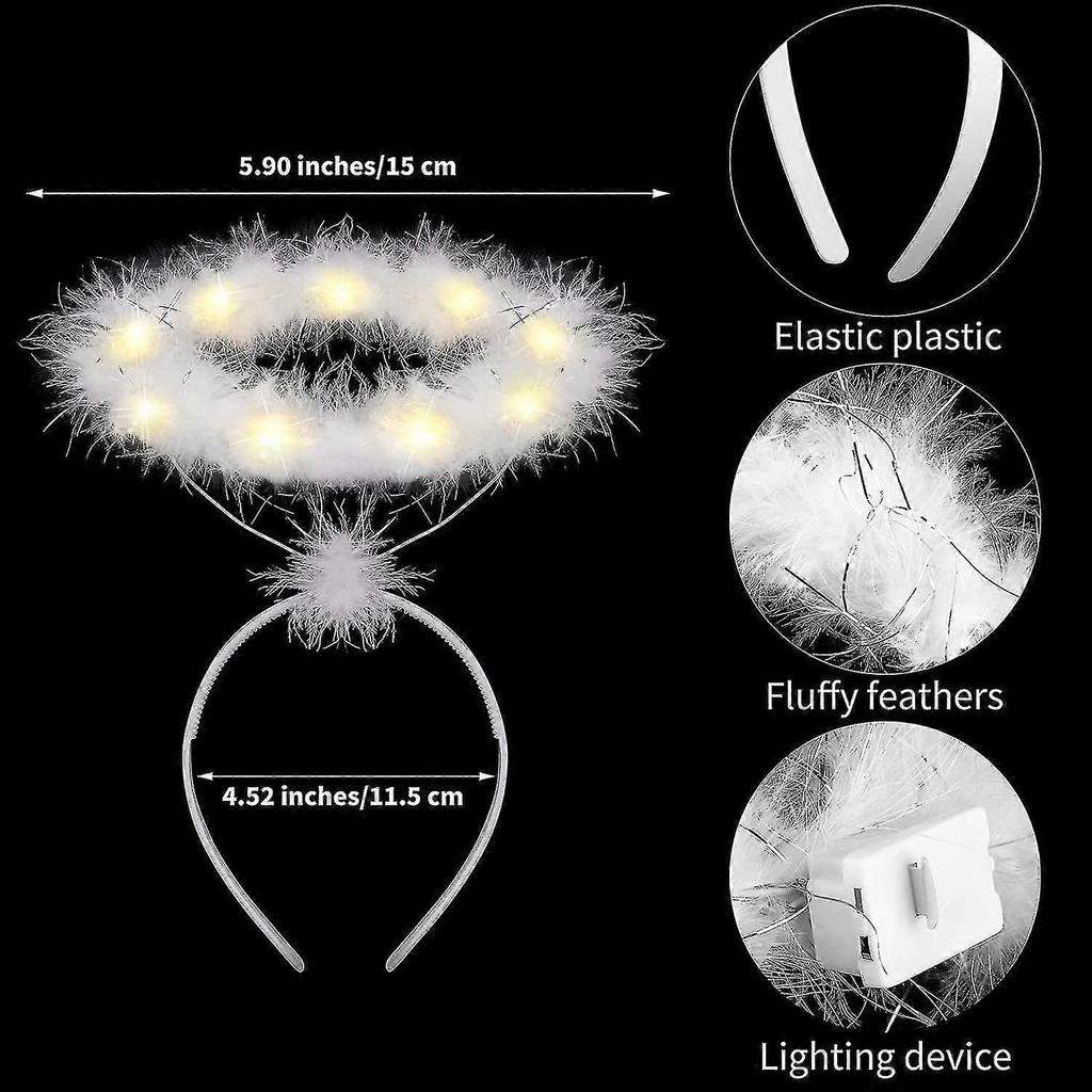 2 Pack Light Up Angel Halo Headband Led White Feather Headband Angel Halo Headband For Christmas