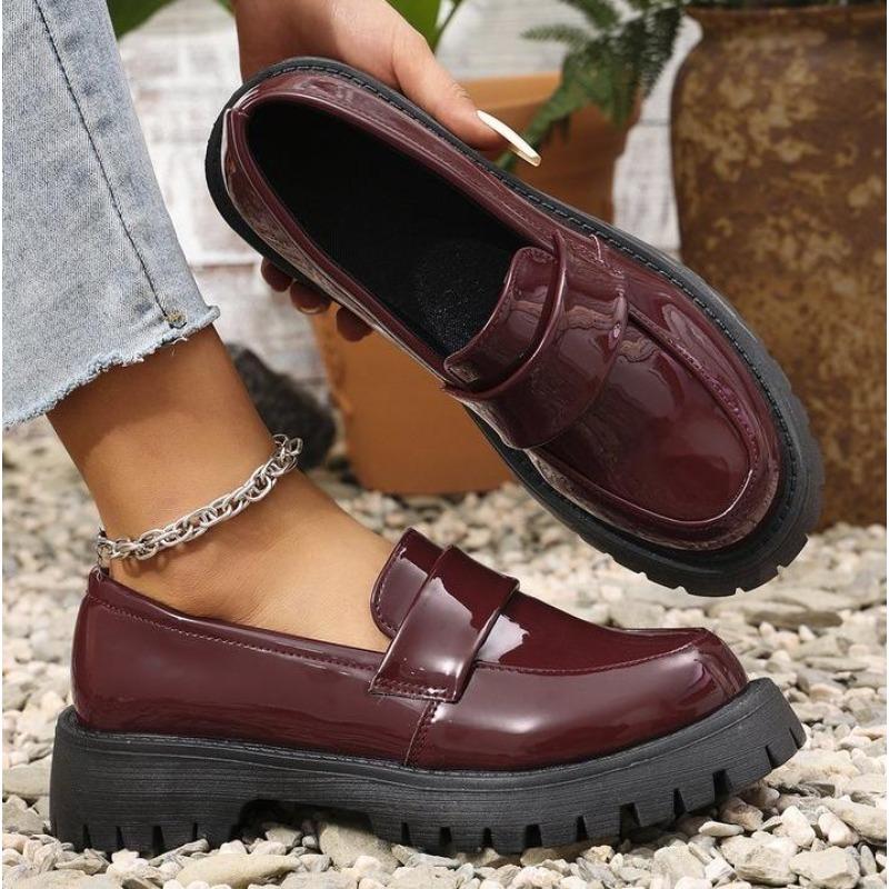 Fashion New Women's Casual Designer Platform Loafers Fashion Black Patent Leather Dress Shoes Comfortable Slip on Flat Shoe Plus Size 42