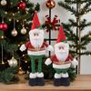 Christmas Plush Doll with Retractable Legs Handmade Standing Snowman Santa Claus Plush Toy Xmas Winter Holiday Party Decoration Ornament