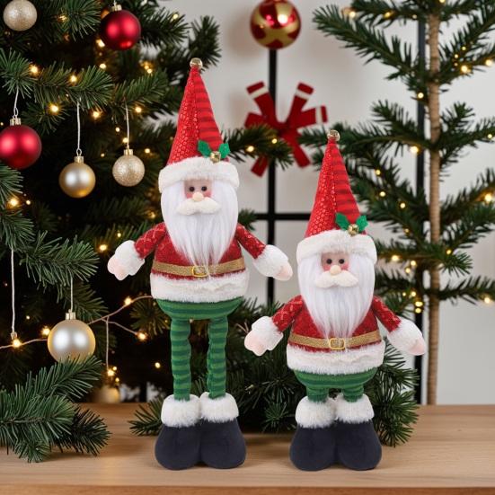 Christmas Plush Doll with Retractable Legs Handmade Standing Snowman Santa Claus Plush Toy Xmas Winter Holiday Party Decoration Ornament