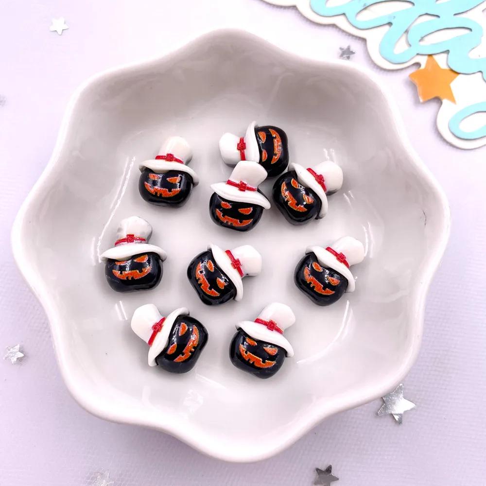 30pcs Resin Mini Colorful Painted Bat Pumpkin Skull Ghost Cat Figurines Flat Back Scrapbook DIY Halloween Decor  Nail Art M439 F