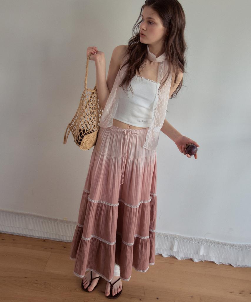 Aueonoseuteljia Gradient Lace Tiered Skirt_Pink(Ob6Sk11)
