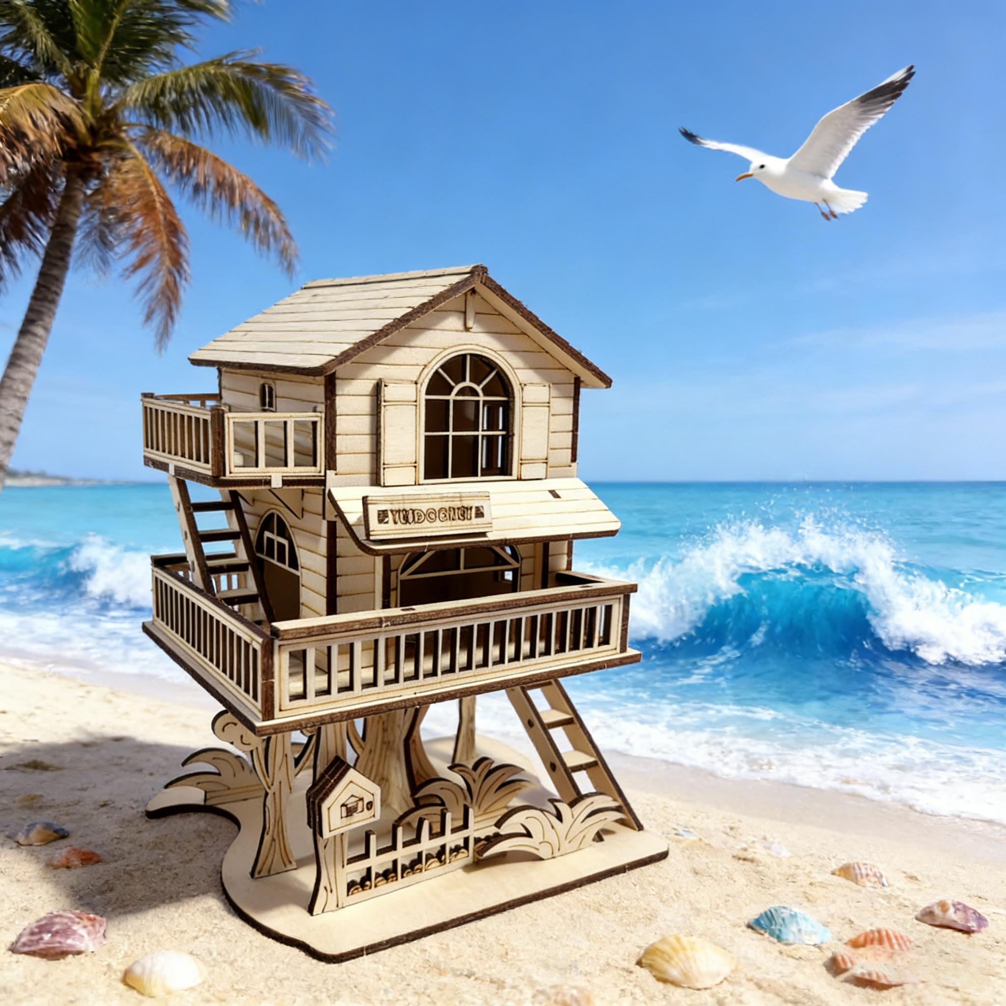 

1 Wooden 3D Puzzle Cabin DIY Wooden Assembly Model Creative Holiday Decor Present Ideal designed for Family Assembly белый