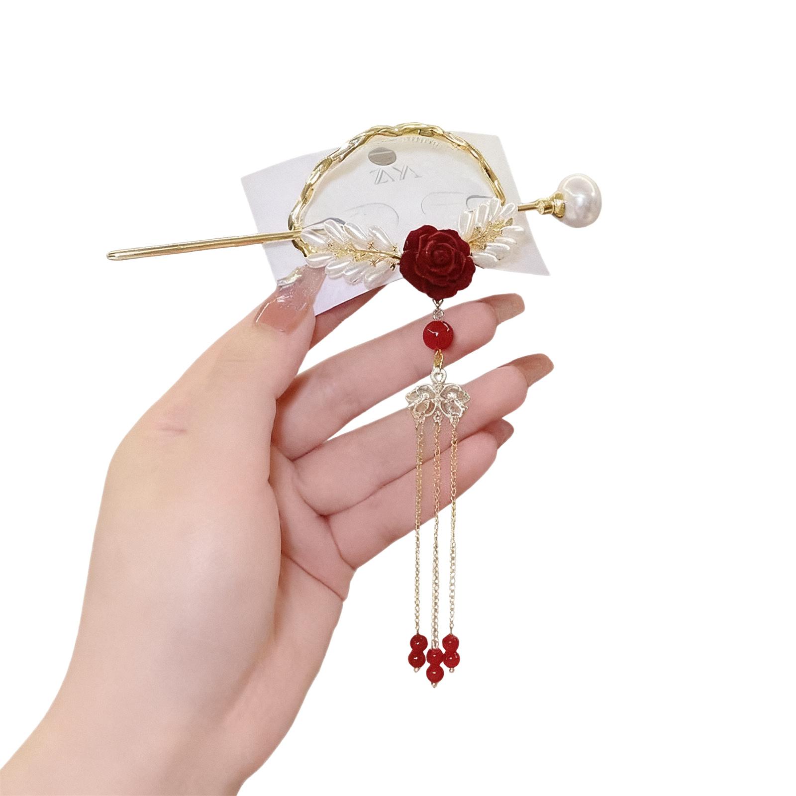 Ethnic Style Hairpin For Women Exquisite Glitter Flower Tassel Hairpin Ancient Style Coiled Hair Hairpin Girls Hair Accessories