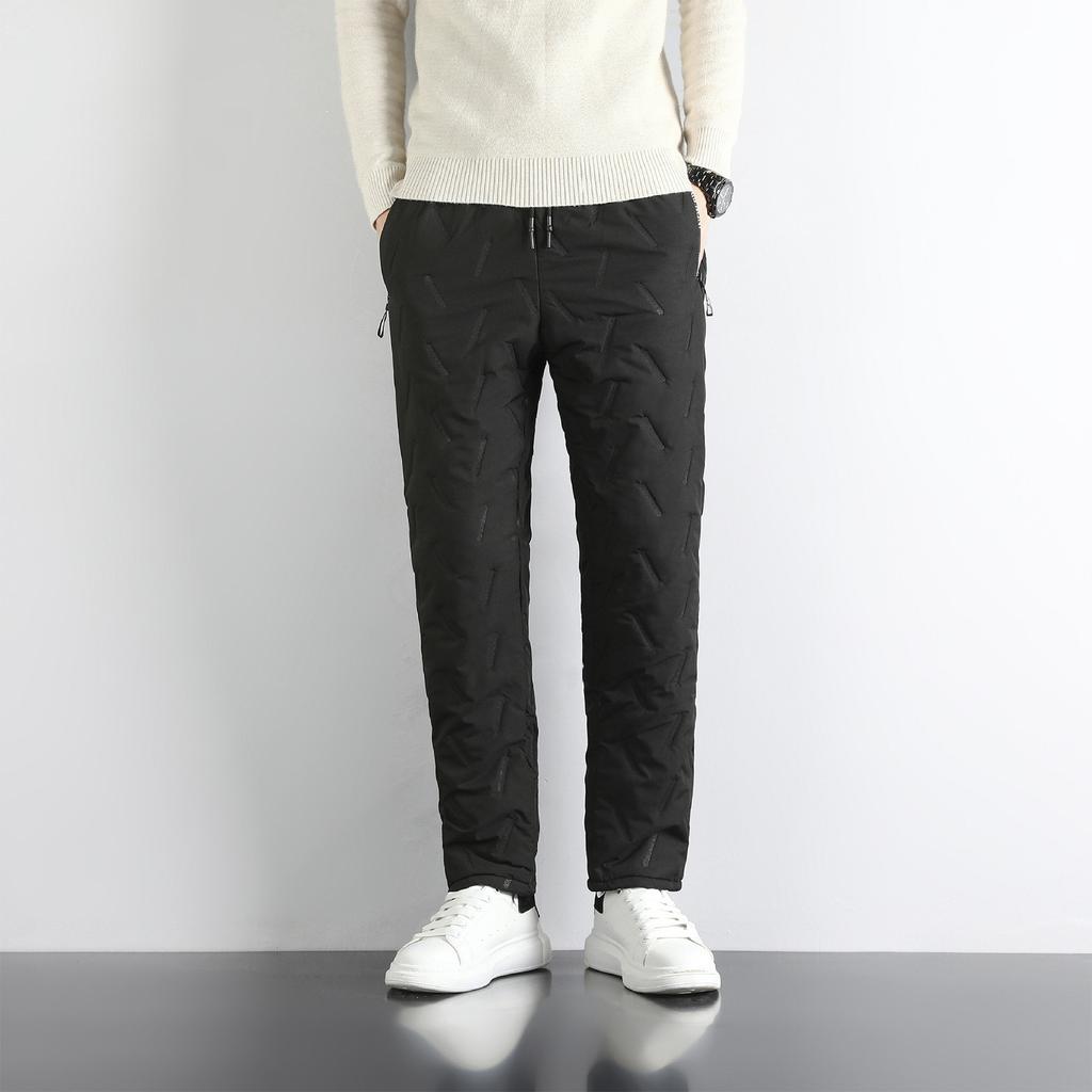 Pánské podzimní a zimní nadměrné teplé sportovní kalhoty s plochou nohavicí, ležérní a pohodlné, voděodolné a hřejivé kalhoty