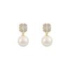Silver Needle Light Luxury Niche Exquisite Square Zirconium Earrings Female Ins Trendy All-match Temperament Pearl Earrings