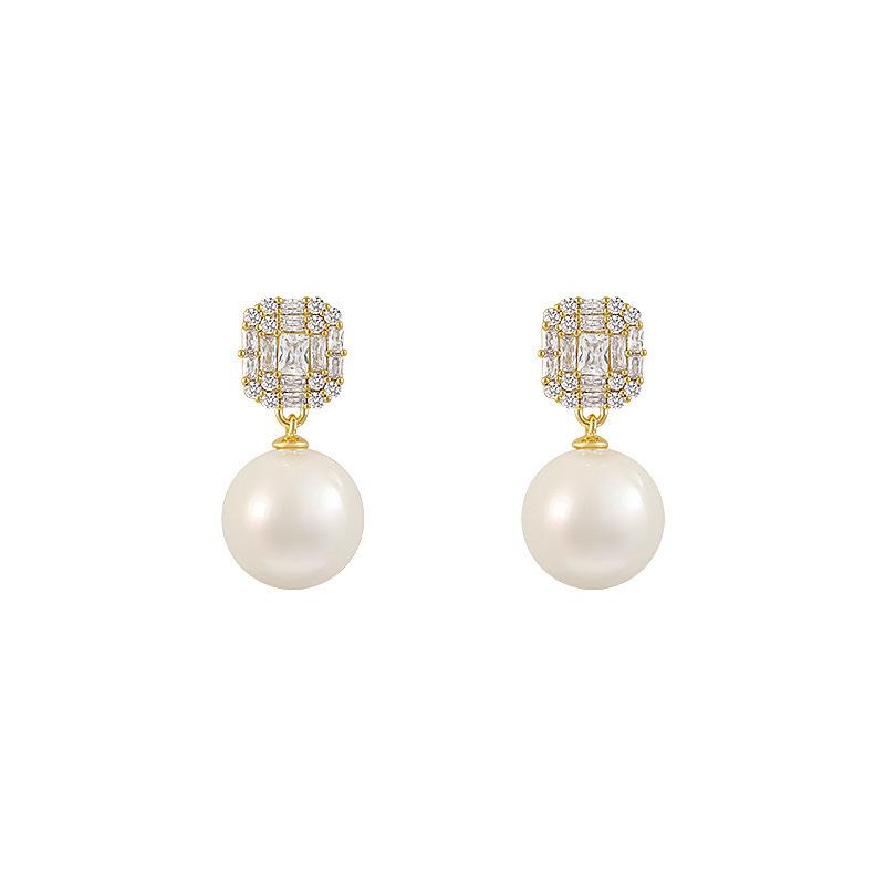Silver Needle Light Luxury Niche Exquisite Square Zirconium Earrings Female Ins Trendy All-match Temperament Pearl Earrings