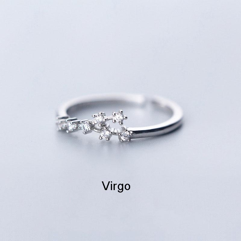Minimalist Inlaid Cubic Zircon 12 Constellation Rings For Women Zodiac Sign Adjustable Finger Ring Simple Silver Color Jewelry