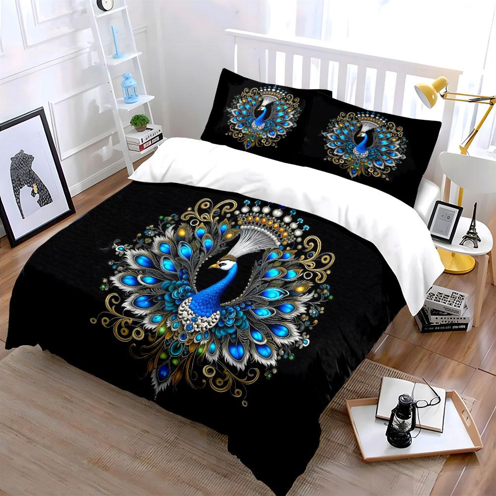 Peacock Design Decorative 3-Piece Set Soft Comfortable Duvet Cover Bedding Set Included 1*Duvet Cover & 2*Pillowcases, Gift