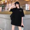Spring and Summer Korean Version of the New Harajuku Loose Medium and Long Letter Printing Black Large Version Short-sleeved T-shirt Women Ins