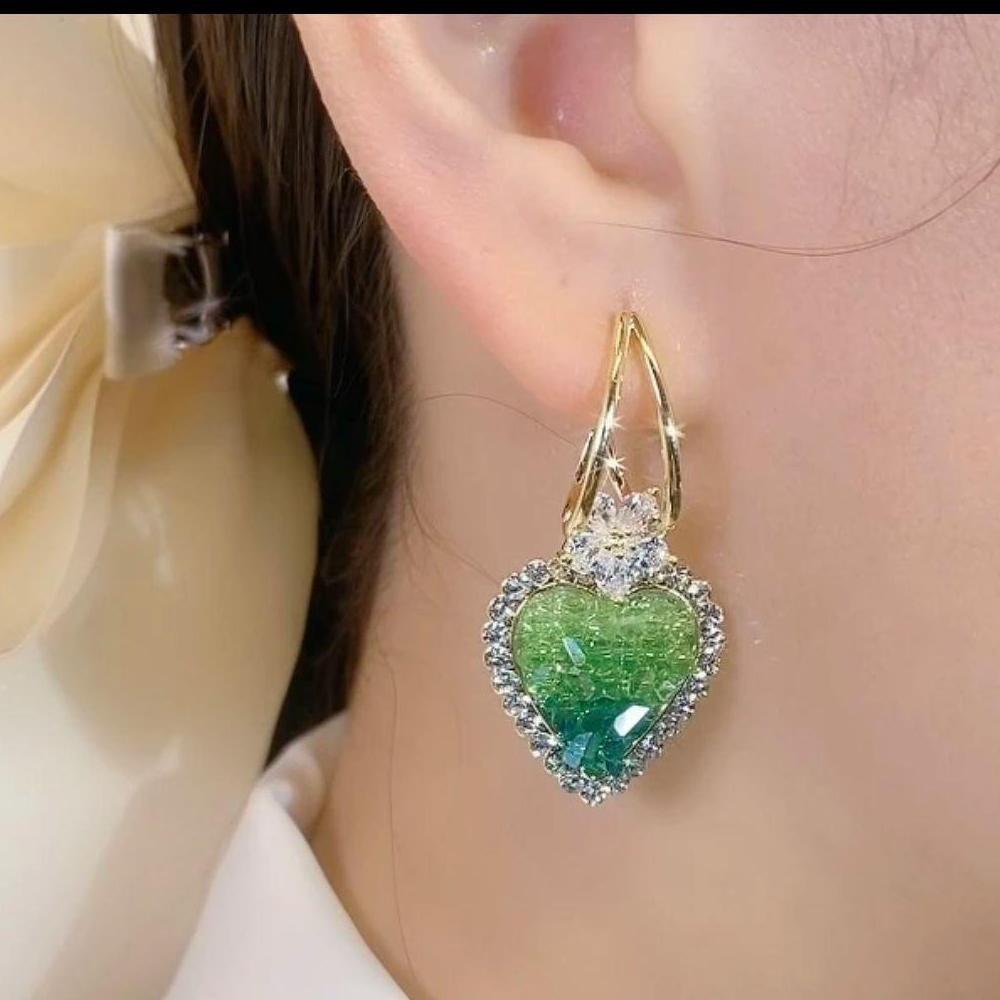 Crystal Green Love Earrings Design High-end Luxury Earrings Trendy Earrings for Women