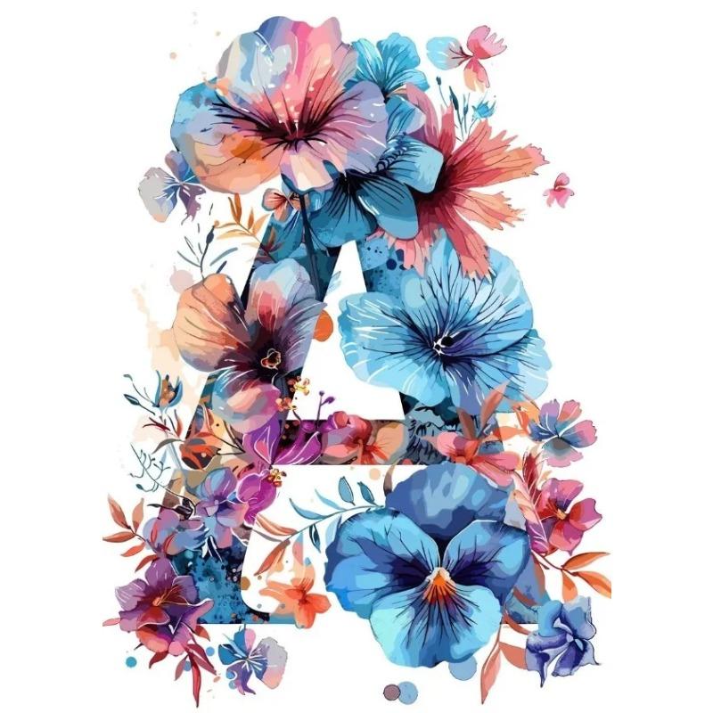 Flower Alphabet Wall Art Wreath Letters Canvas Painting Fashion Modern Aesthetic Poster Wall Pictures Home Decor For Living Room