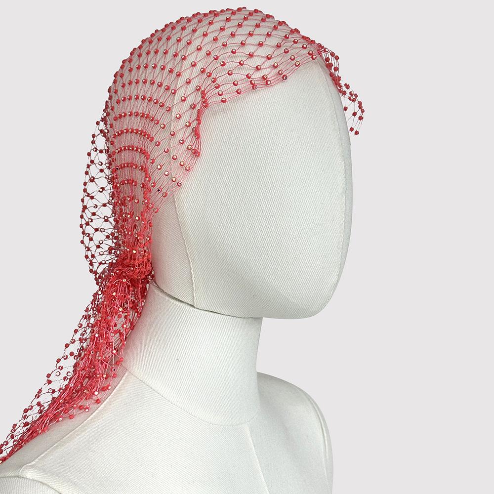 Rhinestone Fishnet Headscarf & Diamond Mask - Trendy Holiday Party Hat & Fashion Statement.