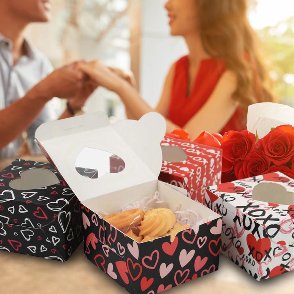 Valentine's Day Treat Box Heart Cardboard Box with Window Valentines Gift Container for Goodie Cookie Candy Party Supply