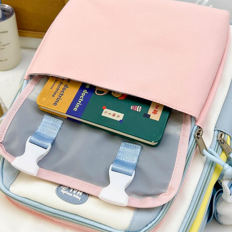 Contrast Color Women Large Capacity Backpack Student School Bag