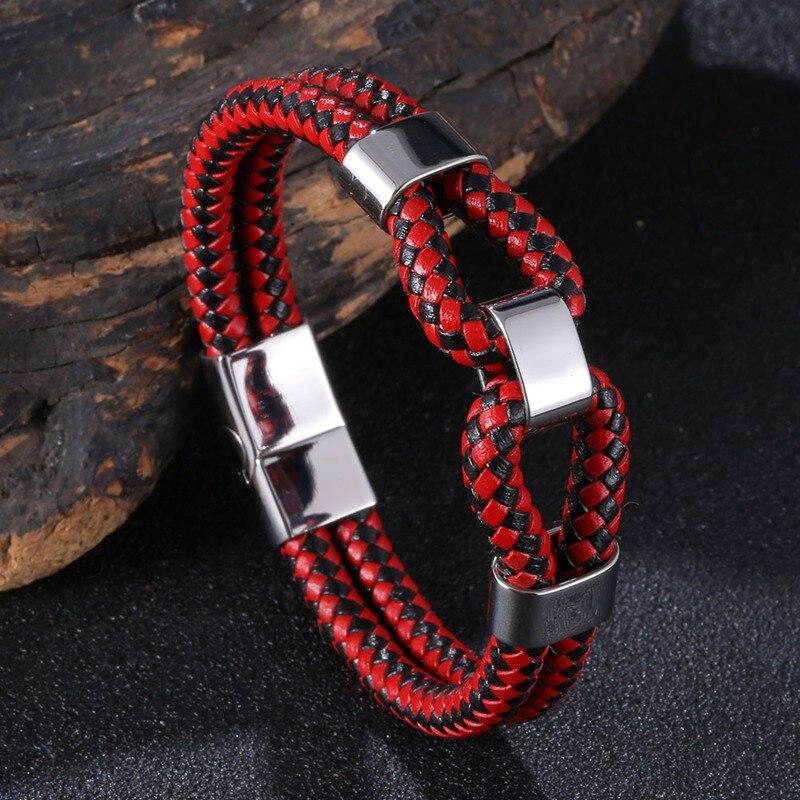 Fashion Men's Leather Bracelet Double Layer Accessories Specially Stainless Steel Multi-Color Combination Surprise Jewelry Gift