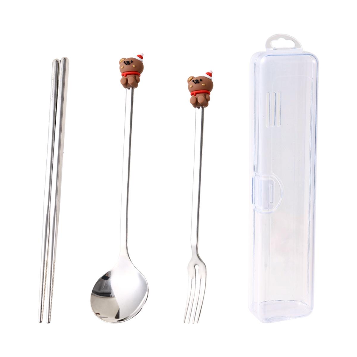 

WORTHBUY Портативный набор столовых приборов из нержавеющей стали 316: вилка, ложка, палочки для еды, с коробкой, рождественский набор посуды, многоразовая посуда коричневый