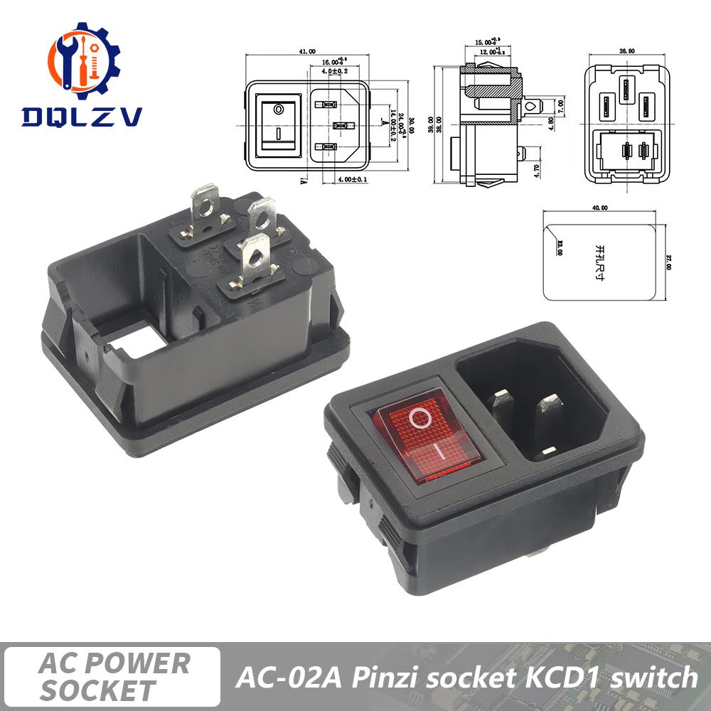Inlet Plug Pin Connector 3 Pin IEC320 C14 Electrical Socket LED 250V Rocker Switch Brass 10A Fuse Computer Mount Accessories