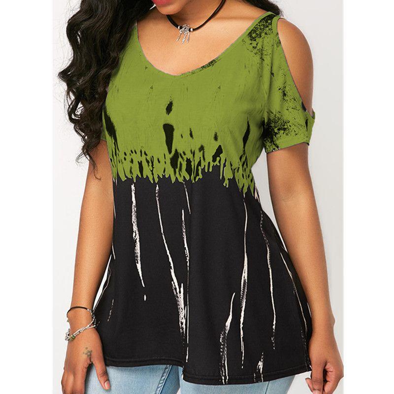 Plus Women Size Tshirt Cold Shoulder Tops Summer Blouse Casual Loose Shirts