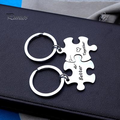 2 stuks paar sleutelhanger ketting samen beter puzzel roestvrij staal DIY sleutelhanger houder rugzak hanger ornament vriendje vriendin cadeau