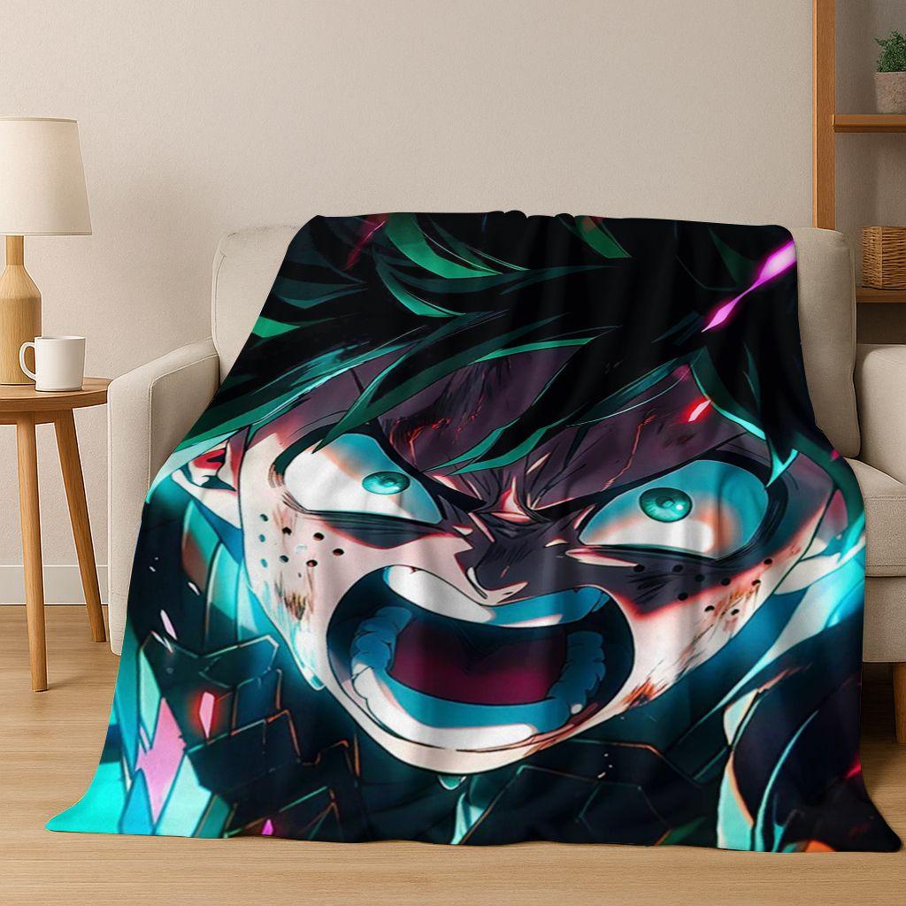 Anime My Hero Academia Deku Katsuki Cartoon Flannel Blanket,Cozy Soft Throw Blanket for Home Bedroom Bed Sofa Picnic Cover Kids