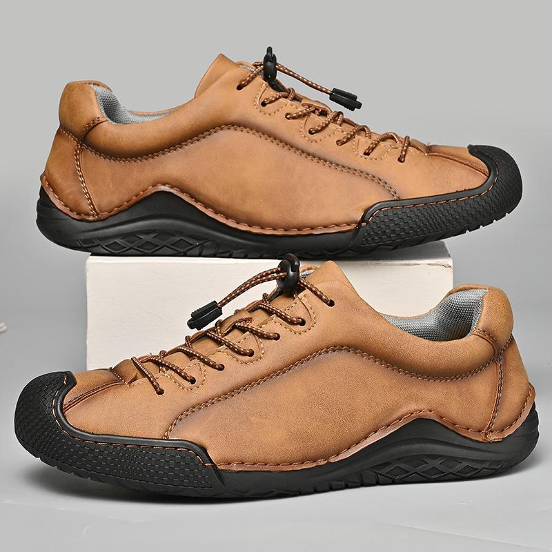 Men's shoes four seasons new lightweight large size casual leather shoes retro versatile non-slip shoes low-top shoes hand-sewn