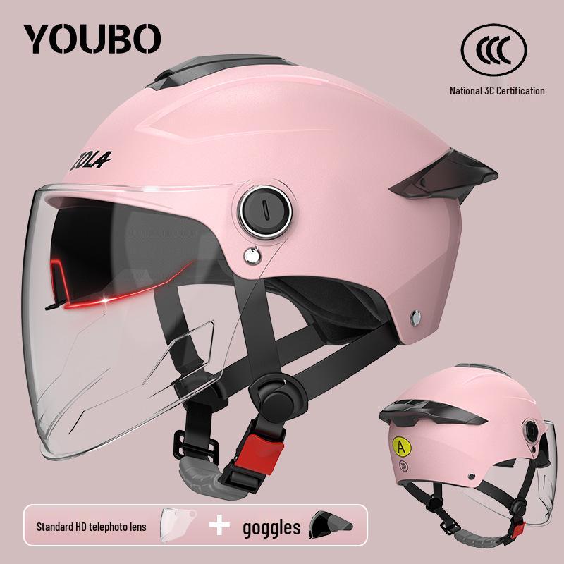 Dual Lens Electric Motorcycle Helmet for Men & Women - 3C Certified, Sun Protection, Half Helmet for Electric Scooters