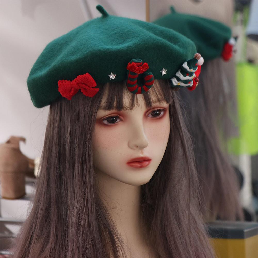 Sweet Christmas Beret Cap New Year Xmas Painter Hat Winter Christmas Beret Hat  Girls