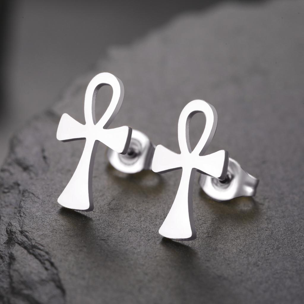 Orecchino a Perno Croce Ankh per Donne Uomini Acciaio Inossidabile Borchie per Orecchie Amuleto Crocifisso Gioielli Egizi Regalo