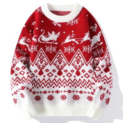JAYSCE Couple Style Winter Fashion Christmas Sweater Casual Loose Round Neck Knitted Sweater Christmas Gift Warm Top