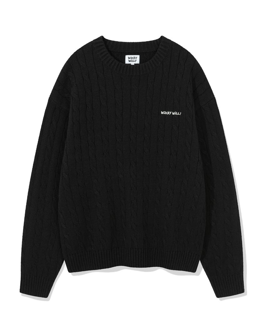WACKY WILLY Basic Cable Knit Pullover Black