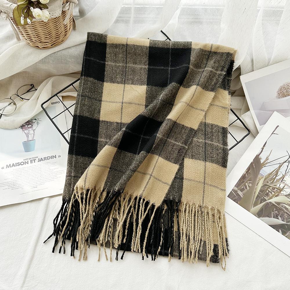 Scarf Autumn and Winter Imitation Cashmere Houndstooth Shawl for Women Trendy and Versatile Warm Long Tassel Scarf