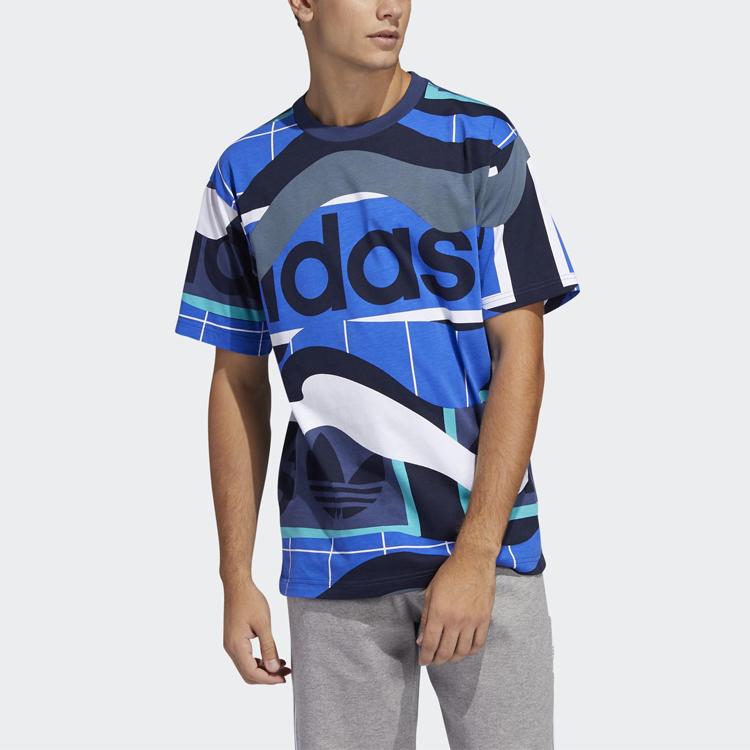 Adidas Originals Trefoil All-Over Print Collage Crew Neck Short Sleeve T-Shirt Men Tops Blue FM1554
