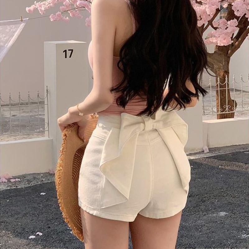 3D Bow Female's Denim Shorts High Waisted Solid Color Slim Fashion Half Pants Summer Hot Girl Sexy Clothing