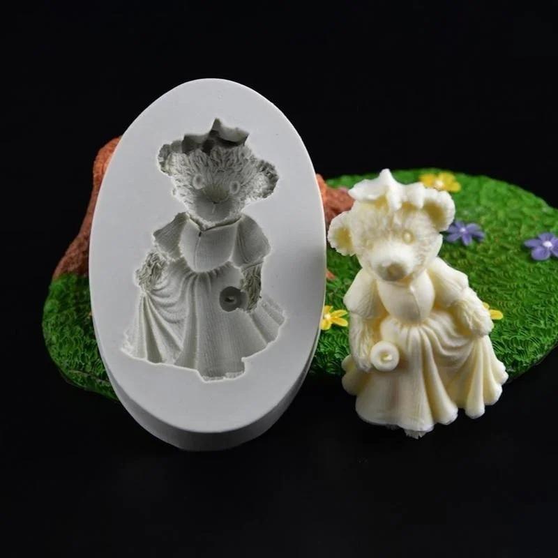 Cute Bear Boy Girl Silicone Soap Mold Fondant Cake Decorating Tools Sugarcraft Cake Chocolate Mold Gum Paste Cake Moulds