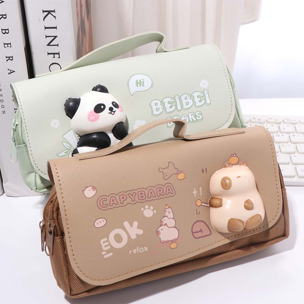 Korean Fun Press Pen Bag 3-layer Stationery Storage Bag Kawaii Animal Pencil Bag  Student
