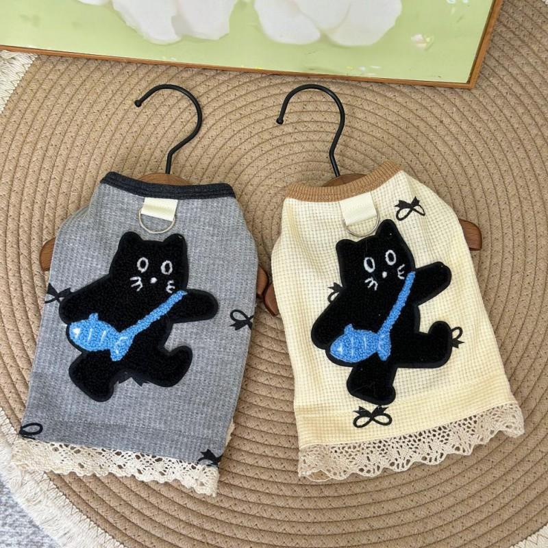 Pet Cat Vest Small To Large Cats - Soft Fleece Backless Top With Waffle Texture Lace Trim
