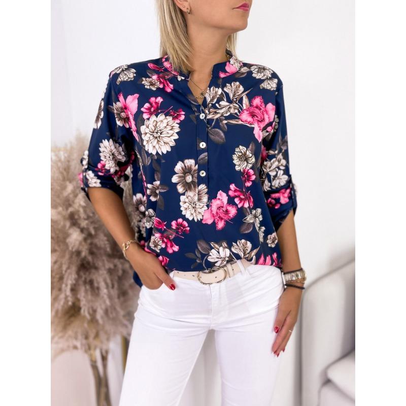 

Весна-лето Женский повседневный топ с принтом и V-образным вырезом XXL синий