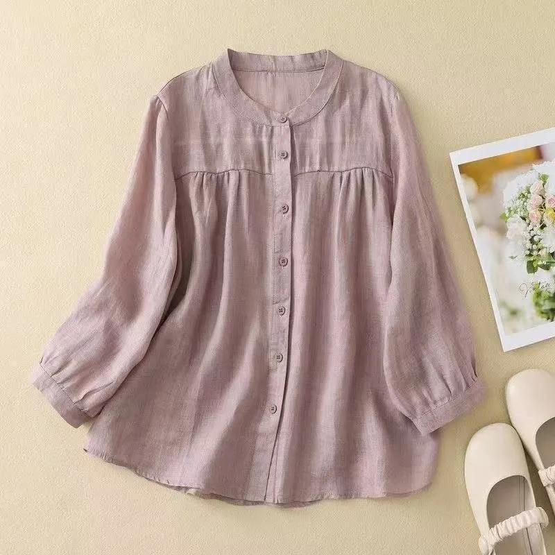 Minimalistisch Elegantes 3/4-Ärmel Stehkragen Hemd Damen Vielseitig Locker Schlankmachend Lässig Strickjacke Top