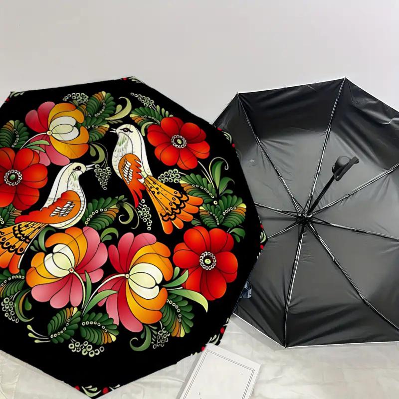 1PC Birds FlowersAutomatic Open/Close Umbrella with Windproof, 8-Rib Sturdy Canopy, Durable Ribs, Fashionable Design, Outdoor Accessory, Fun Prin, Hol