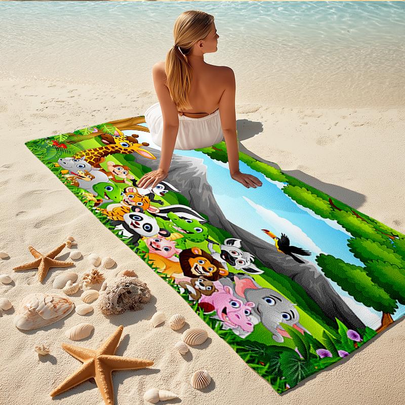 1Pc Jungle Animal Beach Towel, Quick Dry, Multi-Use for Beach Pool Gym Yoga Home Travel, Christmas, Halloween, Xmas Gift M928358