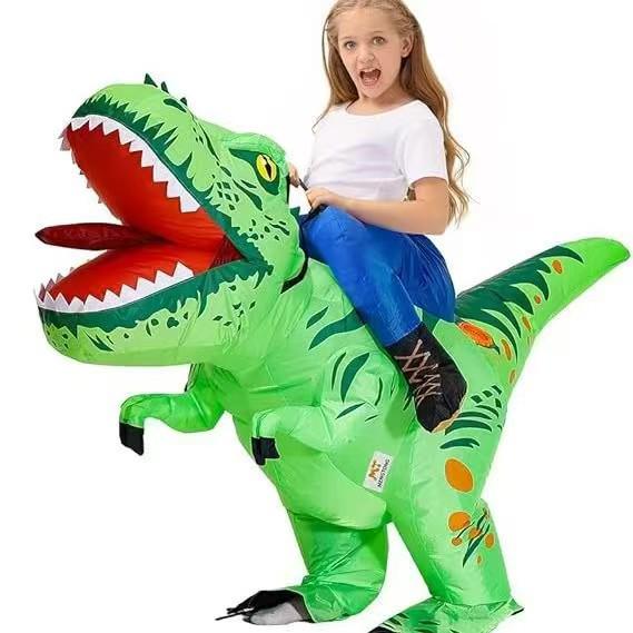 Halloween Grünes Dinosaurier-Aufblas-Kostüm mit Stacheln - T-Rex Fahrrad-Outfit