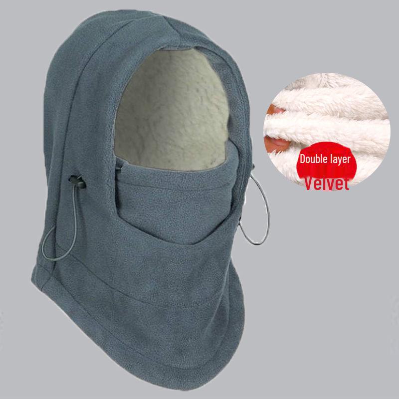 

Зимняя ветрозащитная флисовая шапка и маска для езды на велосипеде - толстый, теплый уличный головной убор Thickened velvet, One Size серый